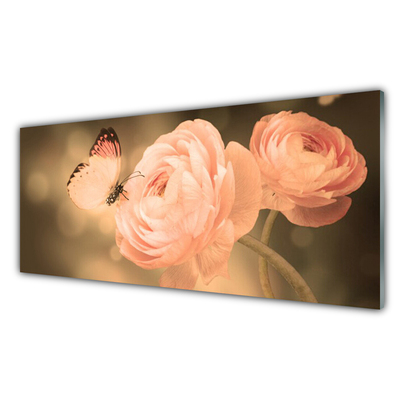 Kitchen Splashback Butterfly roses nature beige