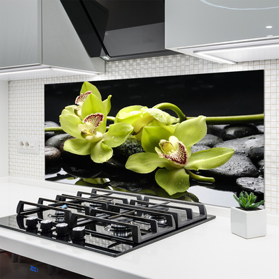 Kitchen Splashback Flower stones floral green black