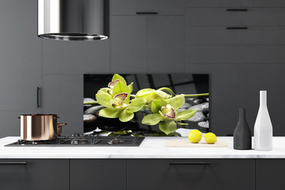 Kitchen Splashback Flower stones floral green black