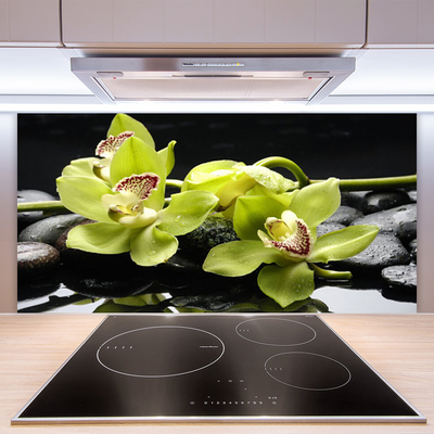 Kitchen Splashback Flower stones floral green black