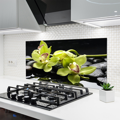 Kitchen Splashback Flower stones floral green black