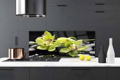 Kitchen Splashback Flower stones floral green black