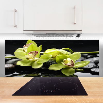 Kitchen Splashback Flower stones floral green black