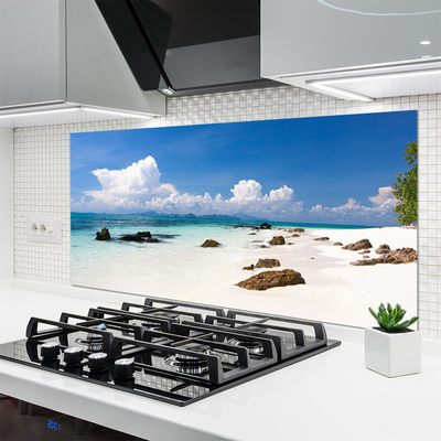 Kitchen Splashback Beach stones landscape white grey