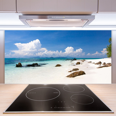 Kitchen Splashback Beach stones landscape white grey