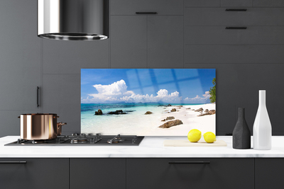 Kitchen Splashback Beach stones landscape white grey