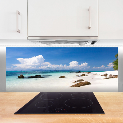 Kitchen Splashback Beach stones landscape white grey