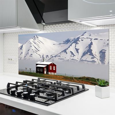 Kitchen Splashback Mountain house landscape white grey brown green