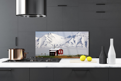 Kitchen Splashback Mountain house landscape white grey brown green