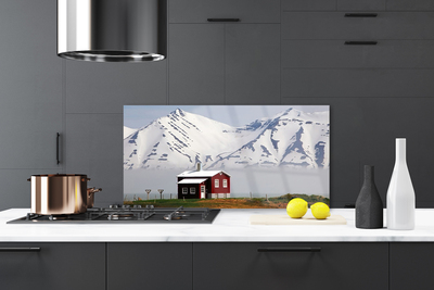 Kitchen Splashback Mountain house landscape white grey brown green