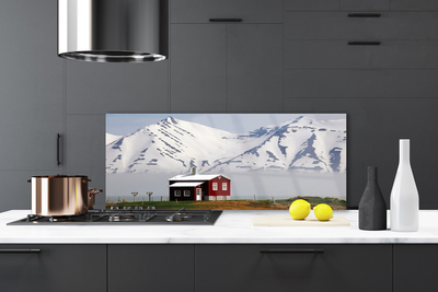 Kitchen Splashback Mountain house landscape white grey brown green