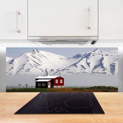 Kitchen Splashback Mountain house landscape white grey brown green