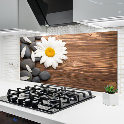 Kitchen Splashback Daisy stones floral yellow white grey