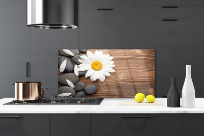 Kitchen Splashback Daisy stones floral yellow white grey