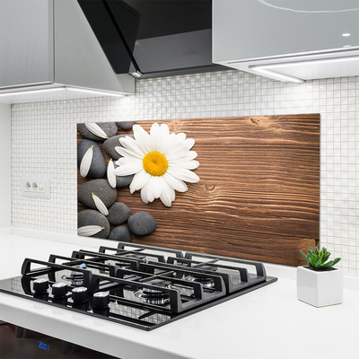 Kitchen Splashback Daisy stones floral yellow white grey