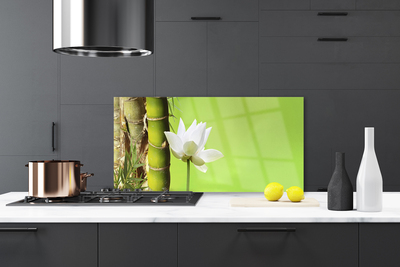 Kitchen Splashback Bamboo stalk flower floral green white