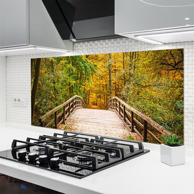 Kitchen Splashback Forest bridge architecture brown green