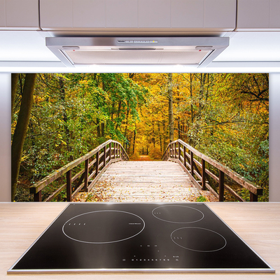 Kitchen Splashback Forest bridge architecture brown green