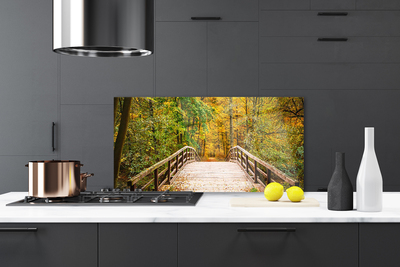 Kitchen Splashback Forest bridge architecture brown green