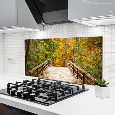 Kitchen Splashback Forest bridge architecture brown green