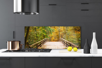 Kitchen Splashback Forest bridge architecture brown green