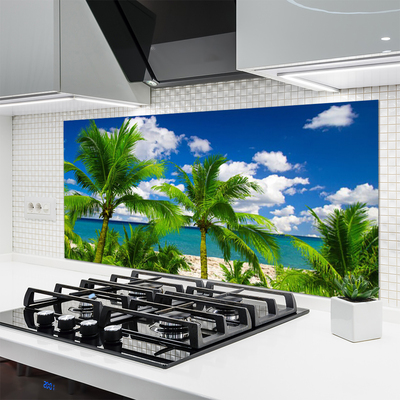 Kitchen Splashback Sea palm trees landscape green blue