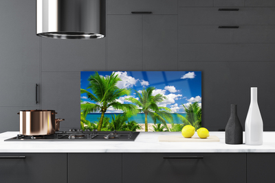 Kitchen Splashback Sea palm trees landscape green blue