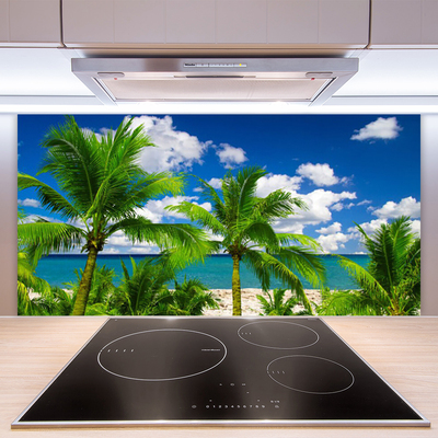 Kitchen Splashback Sea palm trees landscape green blue