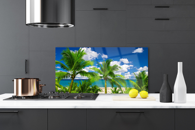 Kitchen Splashback Sea palm trees landscape green blue