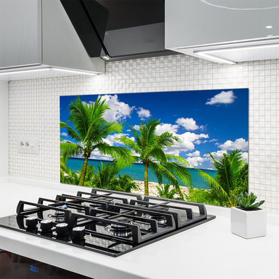 Kitchen Splashback Sea palm trees landscape green blue