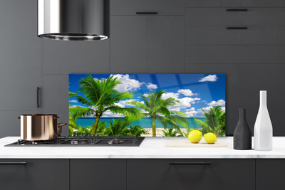 Kitchen Splashback Sea palm trees landscape green blue