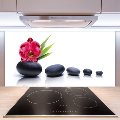 Kitchen Splashback Flower stones art red grey