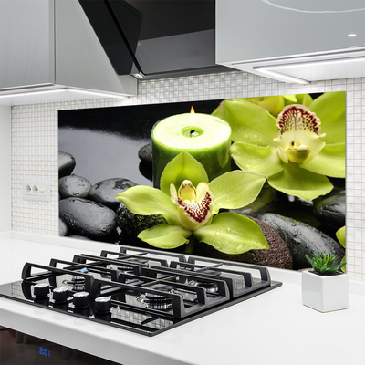 Kitchen Splashback Flower stones floral green black