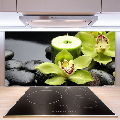 Kitchen Splashback Flower stones floral green black