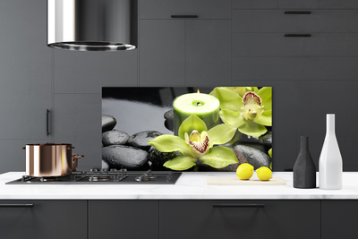 Kitchen Splashback Flower stones floral green black