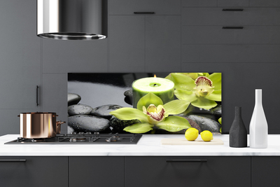 Kitchen Splashback Flower stones floral green black