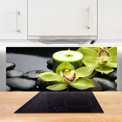 Kitchen Splashback Flower stones floral green black