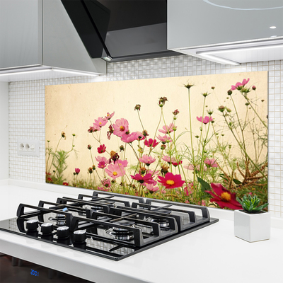 Kitchen Splashback Flowers floral pink red