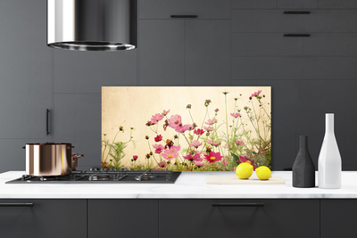 Kitchen Splashback Flowers floral pink red