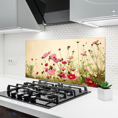 Kitchen Splashback Flowers floral pink red