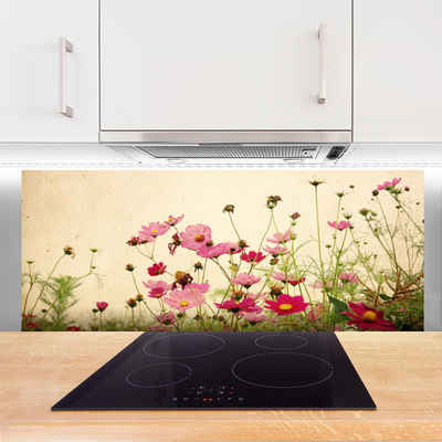 Kitchen Splashback Flowers floral pink red