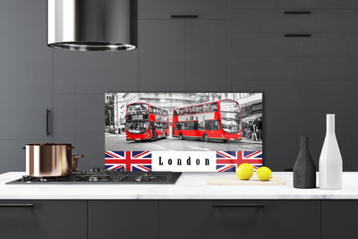 Kitchen Splashback London buses art grey red blue white