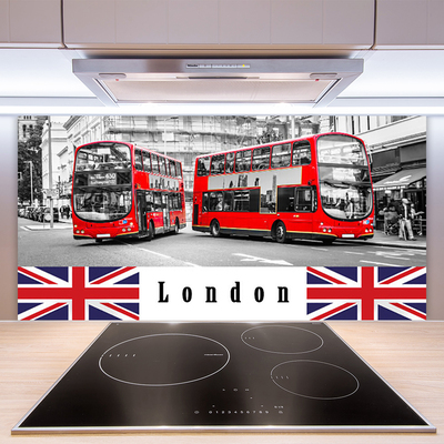 Kitchen Splashback London buses art grey red blue white