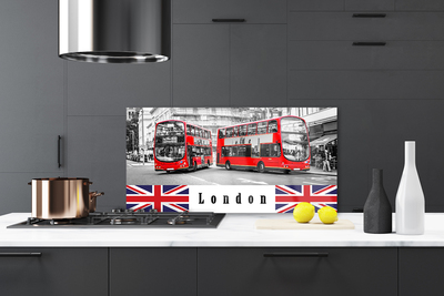 Kitchen Splashback London buses art grey red blue white