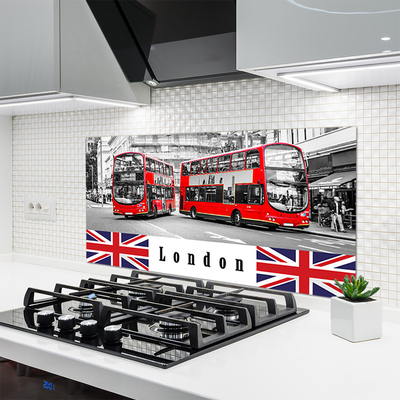 Kitchen Splashback London buses art grey red blue white