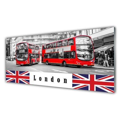 Kitchen Splashback London buses art grey red blue white