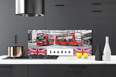 Kitchen Splashback London buses art grey red blue white