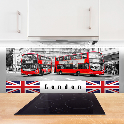 Kitchen Splashback London buses art grey red blue white