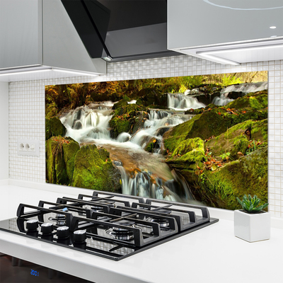 Kitchen Splashback Waterfall rocks nature white green