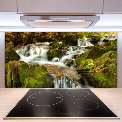 Kitchen Splashback Waterfall rocks nature white green